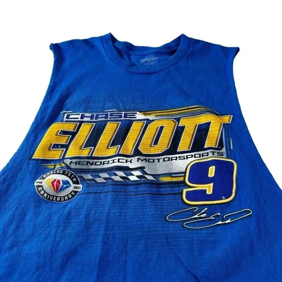 CHASE ELLIOTT #9 NASCAR CUP 75th Anniversary Cut off Sleeve TEE SHIRT Size XL - Picture 4 of 11